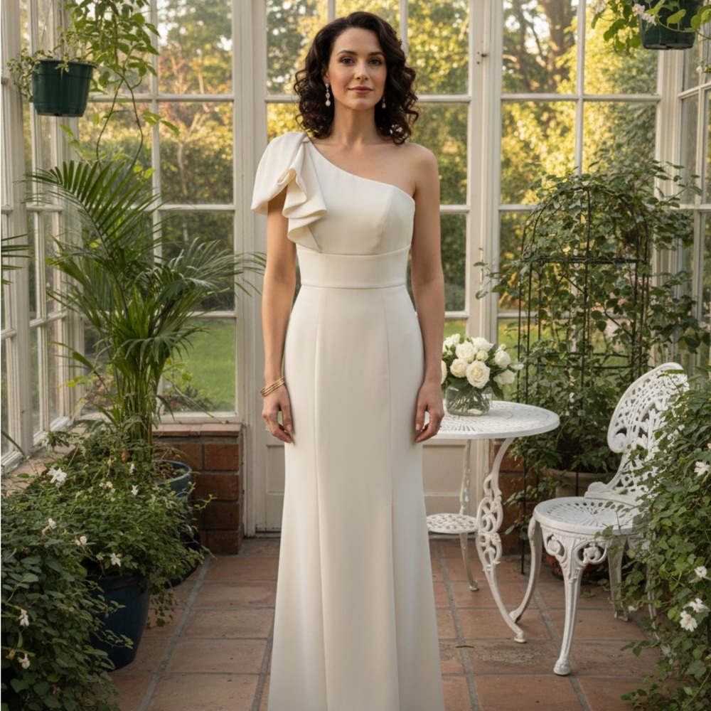 After Six One-Shoulder Ivory Gown